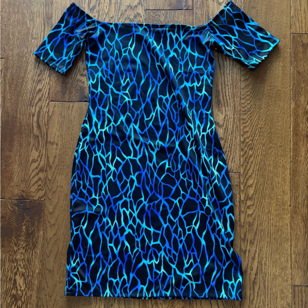 Camille Wood Blue and Black Body Con Short Dress